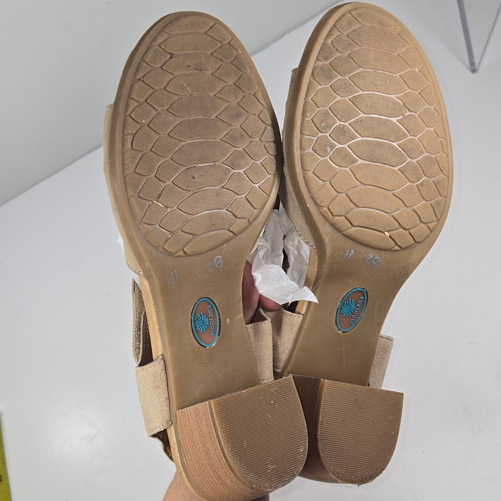 Montana Artisan‎ Crafted Leather Block Heel Sandals Womens 11 Tan Suede Pleated - Picture 6 of 7
